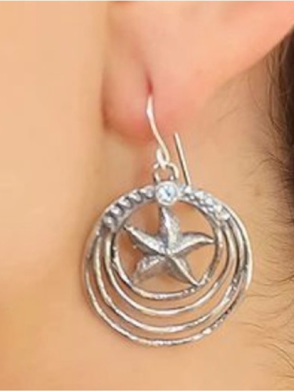 Shablool Sterling Silver Earrings Starfish w/ aquamarine gems